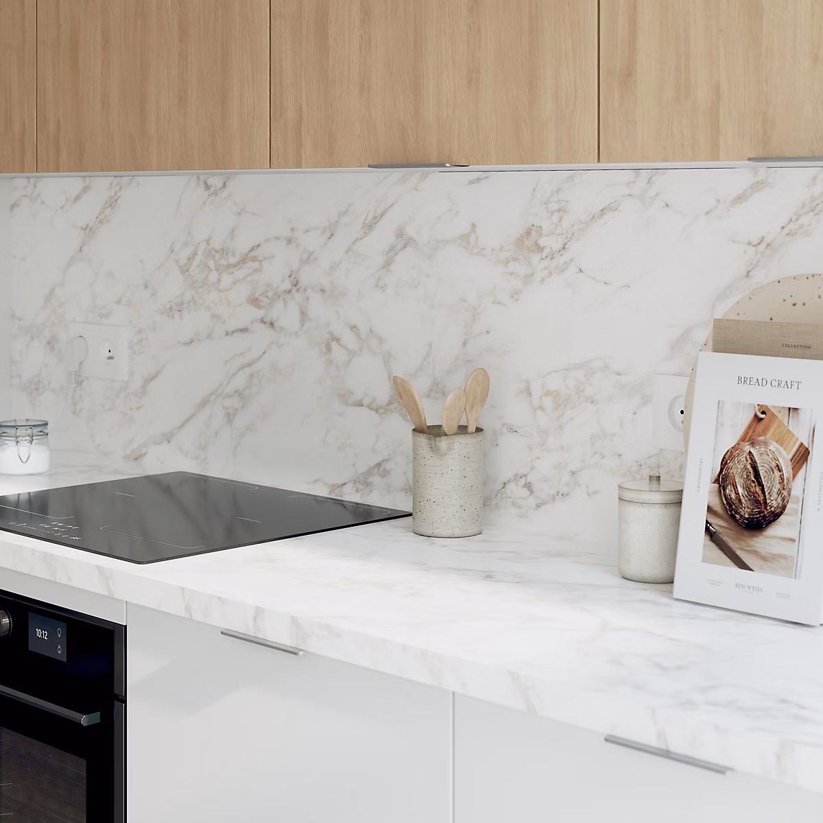Crédence de cuisine aspect marbre beige GoodHome Berberis l. 300 cm x H. 60 cm x Ep. 8 mm – Réf. BYRXJABTX5124458652