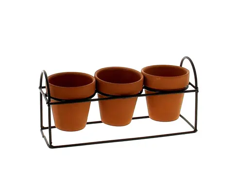 Cache-pot triple sur base coloris marron Baby - Ø 6,3 x 6,5 cm