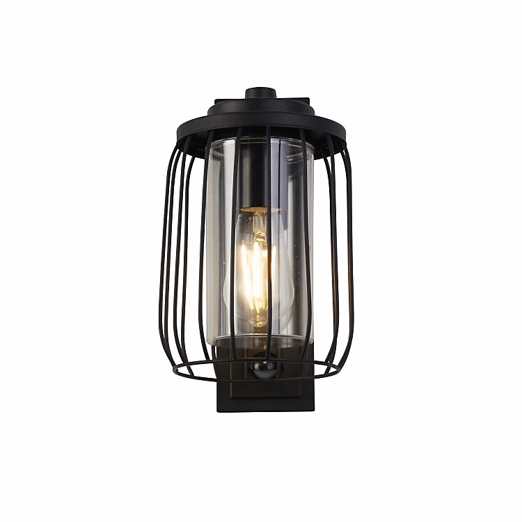 Applique Ext Filaire metal Noir – diffuseur Polycarb transparent E27 max 40w Haut 27cm Larg 16cm Av detecteur infrarouge REED
