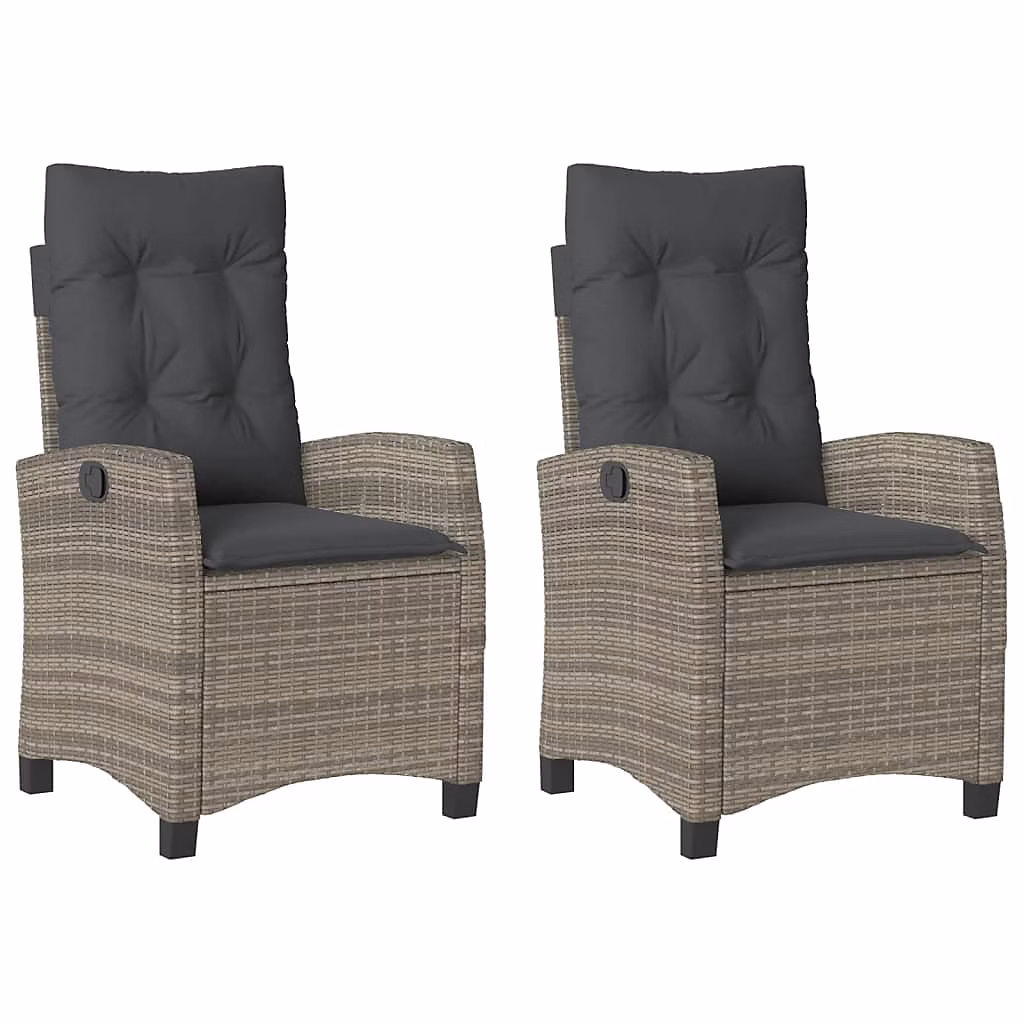 Chaises inclinables de jardin et coussins gris rotin vidaXL – lot de 2