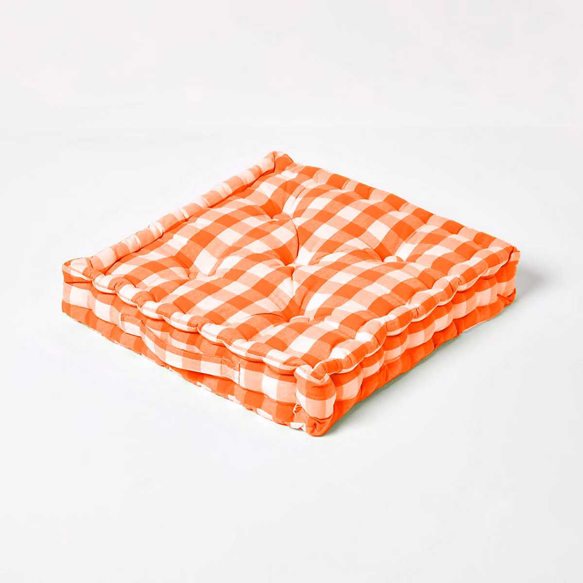 Coussin de sol orange à grands carreaux vichy – 40 × 40 cm | HOMESCAPES