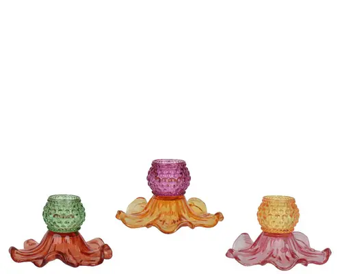 Photophore forme fleur en verre bicolore - Ø 16,5 x H 10 cm
