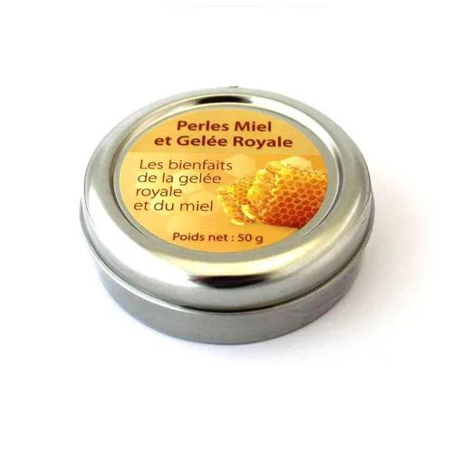 Perles miel et gelée royale. La boîte métal de 50 g
