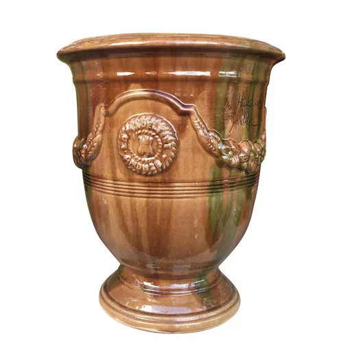 Vase Anduze flammé en terre cuite émaillée H 38 x Ø 43 cm