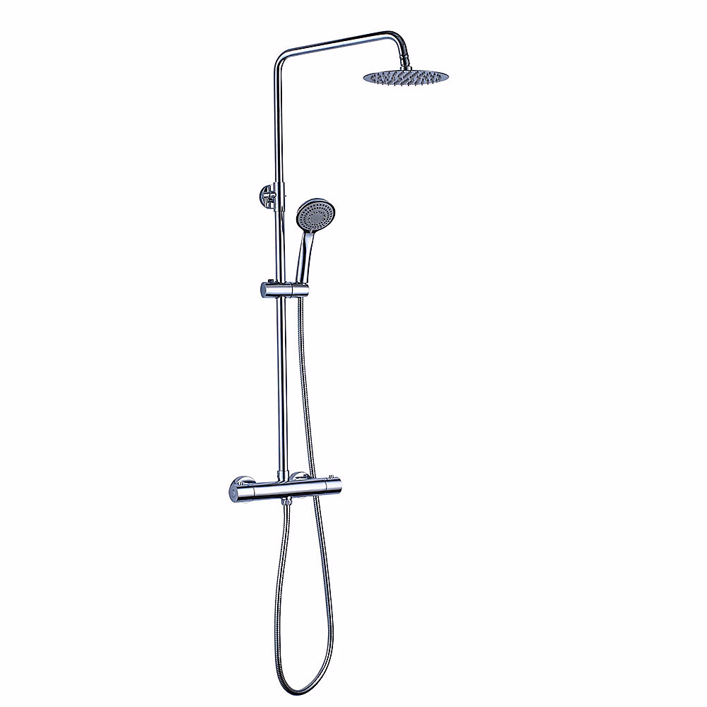 Colonne de douche avec pommeau thermostatique rond de 25 cm | 85 – 115 cm – finition chrome poli – en laiton Kibath