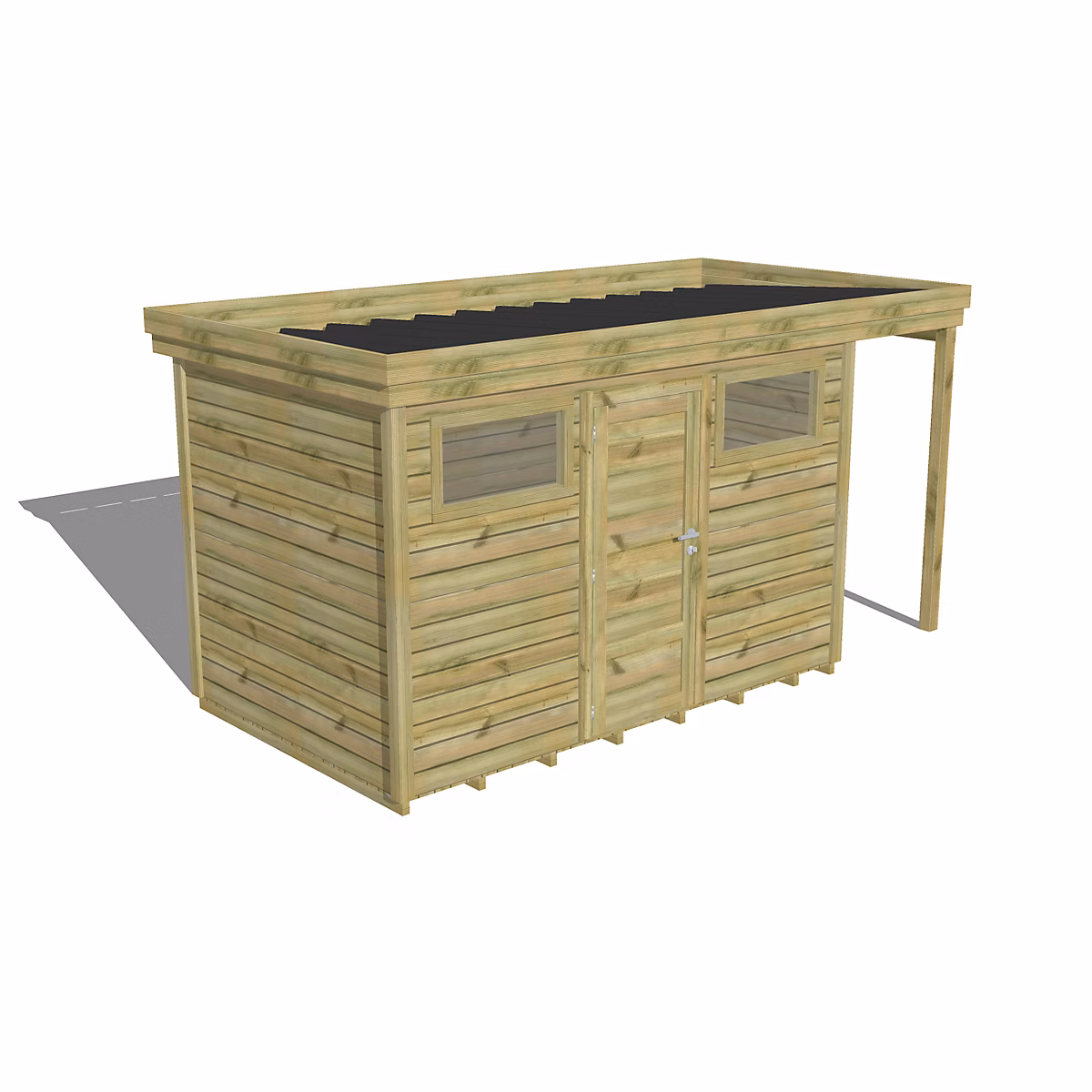 ABRI DE JARDIN bois Pin traité autoclave 27mm – 4, 44 × 2,14m / 9,5m2, Bac acier, Plancher bois