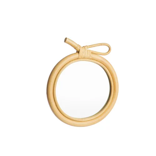 Miroir rond pomme coloris bois en rotin - 33 x 30 x 3 cm