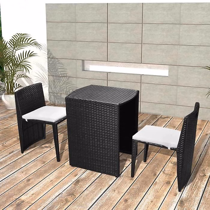 Ensemble de salle à manger d'extérieur – vidaXL, 3 pcs, Noir, Coussins inclus, Résistant aux intempéries