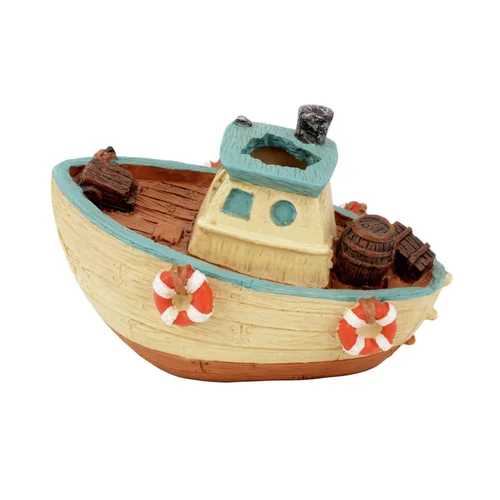 Décoration pour aquarium coloris bleu Bateau de Pêcheur Aquatlantis - 12,5 x 5 x 6,5 cm