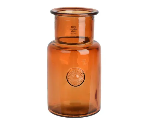 Vase bouteille en verre transparent orange - Ø 14 x H 28 cm