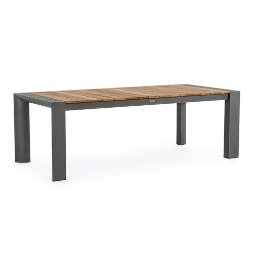 Table avec allonges Capucine coloris bois en aluminium et teck - 253/319/384 x 110 cm