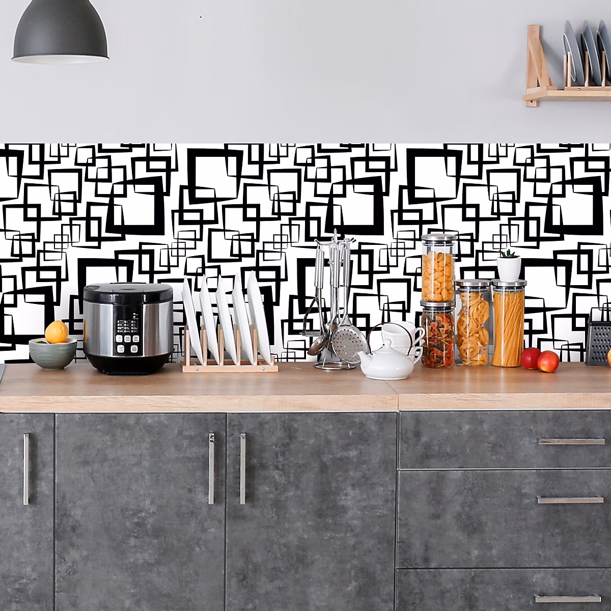 Crédence adhésive design abstrait noir et blanc – 50 × 400cm