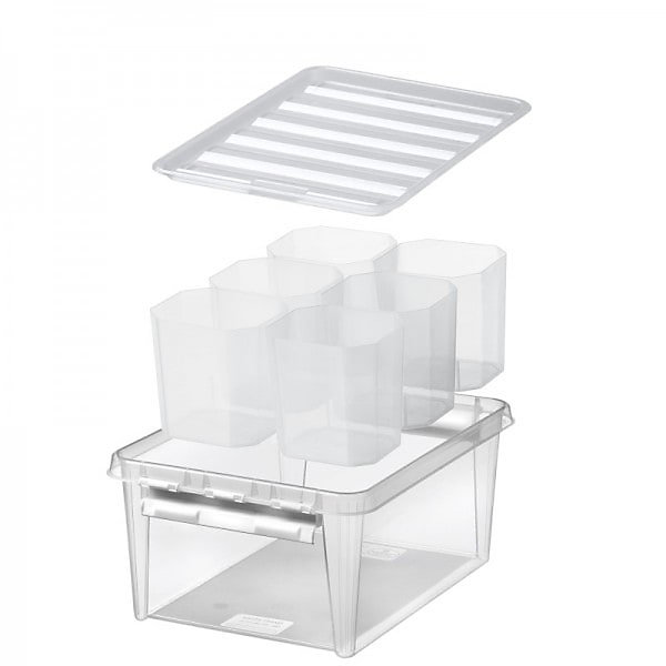 Boîte de rangement 14 litres avec 6 casiers séparés – Clips Blancs