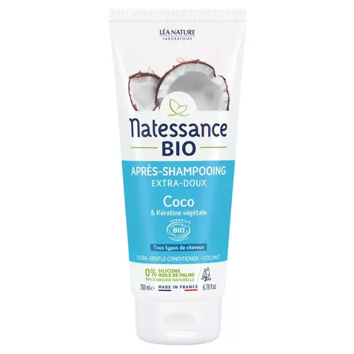 Après-shampooing extra-doux coco bio et kératine végétale Natessance - 200 ml