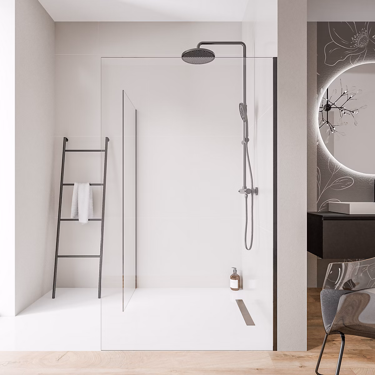2 Parois de douche italienne d'angle 80 × 200cm + 90cm – verre NANO 10mm | profilé mural inox noir mat | sans profilé sol | EX102