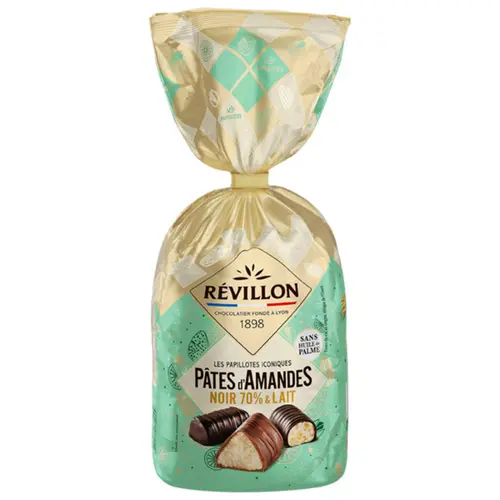 Sachet de pâtes d'amandes noir 70 % & lait papillotes iconiques Révillon - 370 g