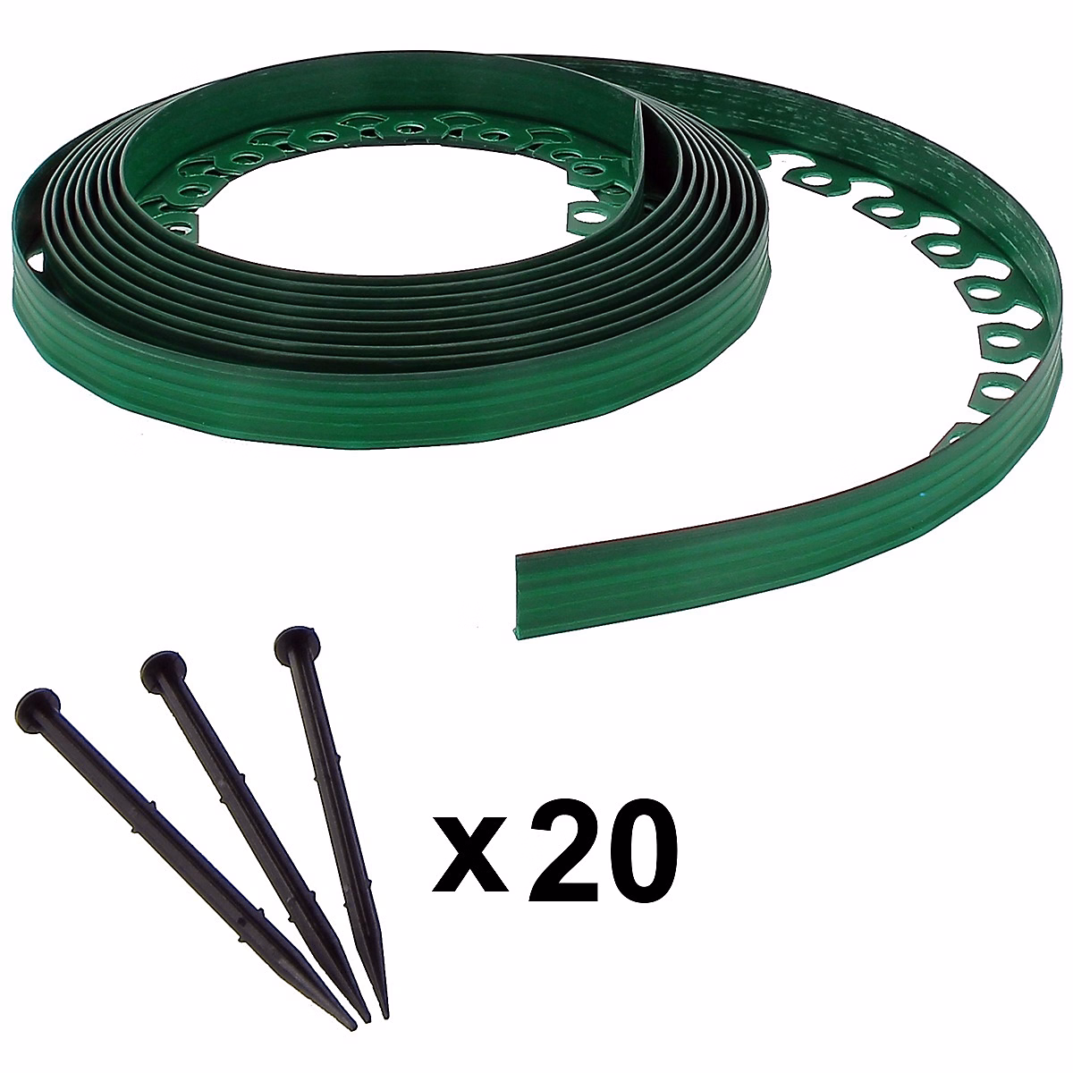 Bordure de jardin flexible verte – 5 cm x 10 mètres avec 20 piquets d'ancrage, GT GARDEN