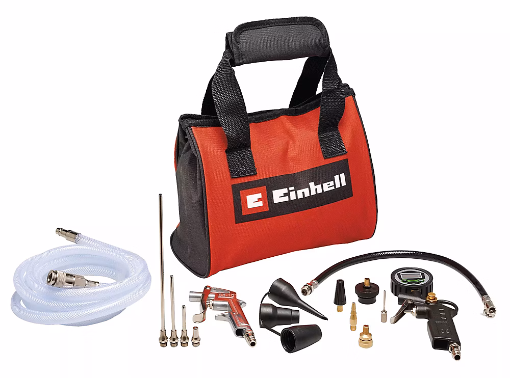 Einhell Kit d'air comprimé – 15 pièces avec manomètre numérique et sac de rangement
