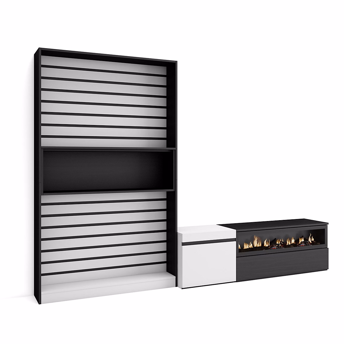 Ensemble meuble TV 260 × 35 × 186cm feu led sans chaleur blanc et noir