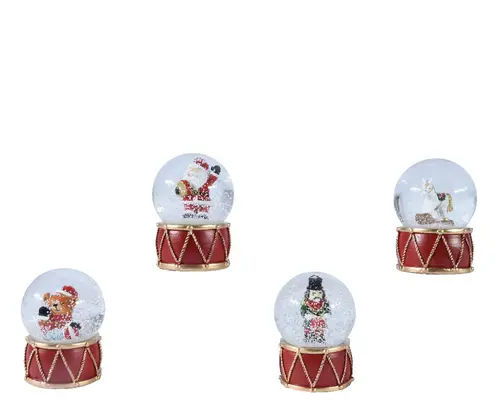 Boule à neige transparente avec personnage sur tambour rouge en résine - Ø 4,5 x H 6 cm