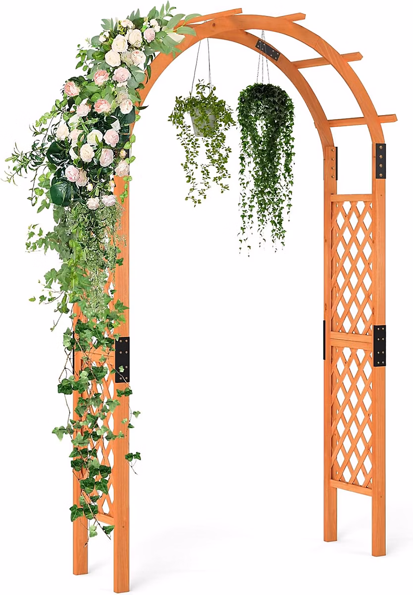 Décoration de jardin – Arche de jardin 235 cm en bois de sapin massif Treillis latéral et toit arqué décoratif