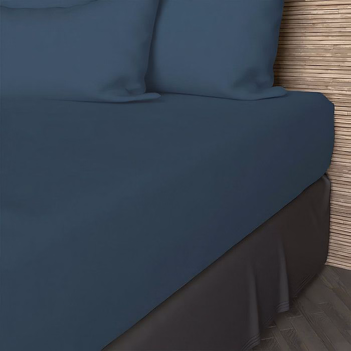 Drap housse en coton 57 fils 90 × 190 cm UNI bleu canard – par Soleil d'ocre