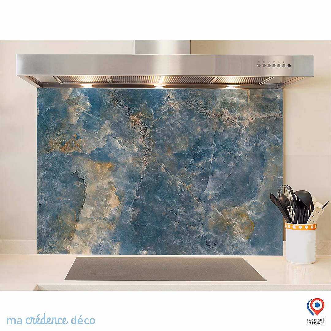 Crédence cuisine fond de hotte Marbre Villarecci – Verre trempé, L 90 cm x H 50 cm, MaCrédenceDéco