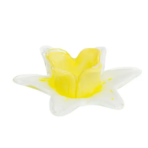Photophore sulfure en verre blanc et jaune forme jonquille - 11 x 7 x 5 cm