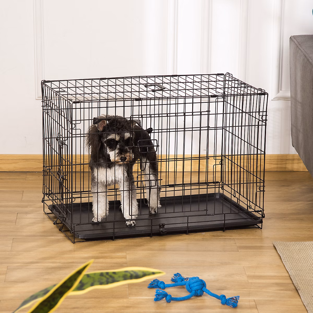 Cage de transport pliable 76 × 46 × 52 cm noire avec poignées