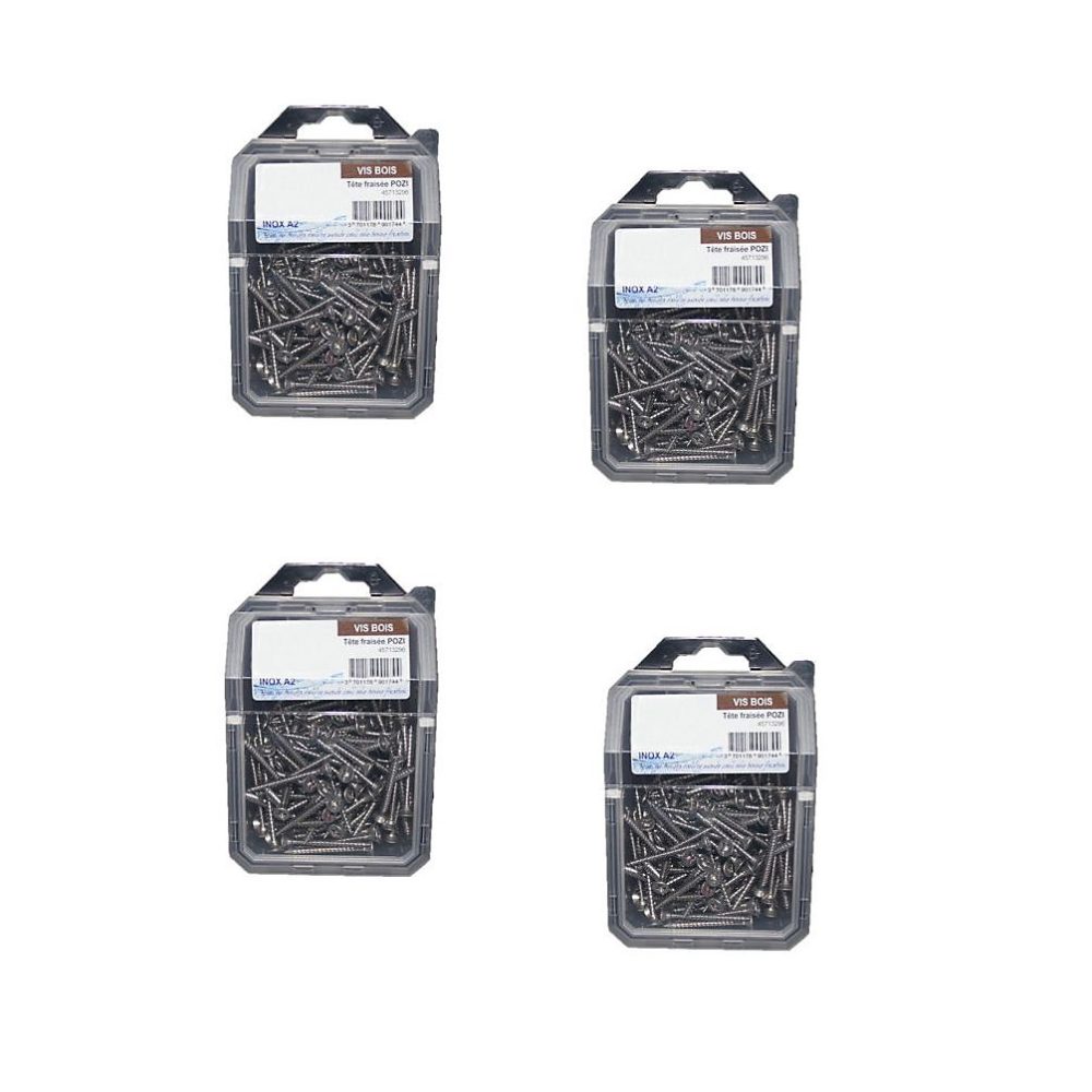 4 Coques de 100 Vis Bois Tête Fraisée Pozidriv 4 × 30 mm – Inox A2, D-Work