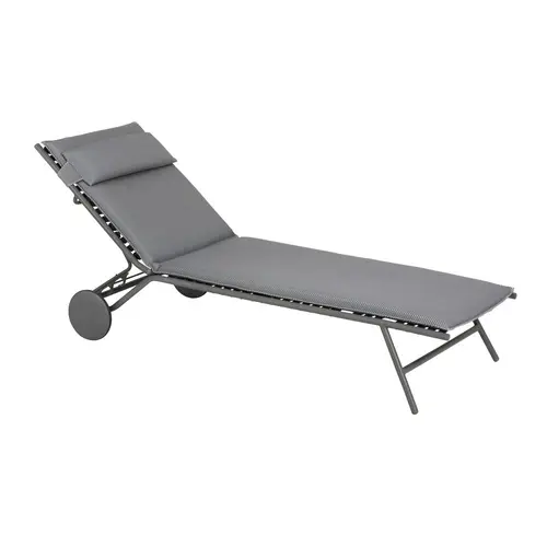 Bain de soleil Miami II Lafuma coloris gris en acier et titane et matelassé BeComfort® - 77 x 184 x 76 cm