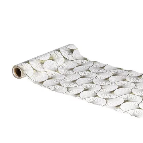 Chemin de table en velours coloris blanc et champagne Ginkgo Métal – 28 cm x 3 m