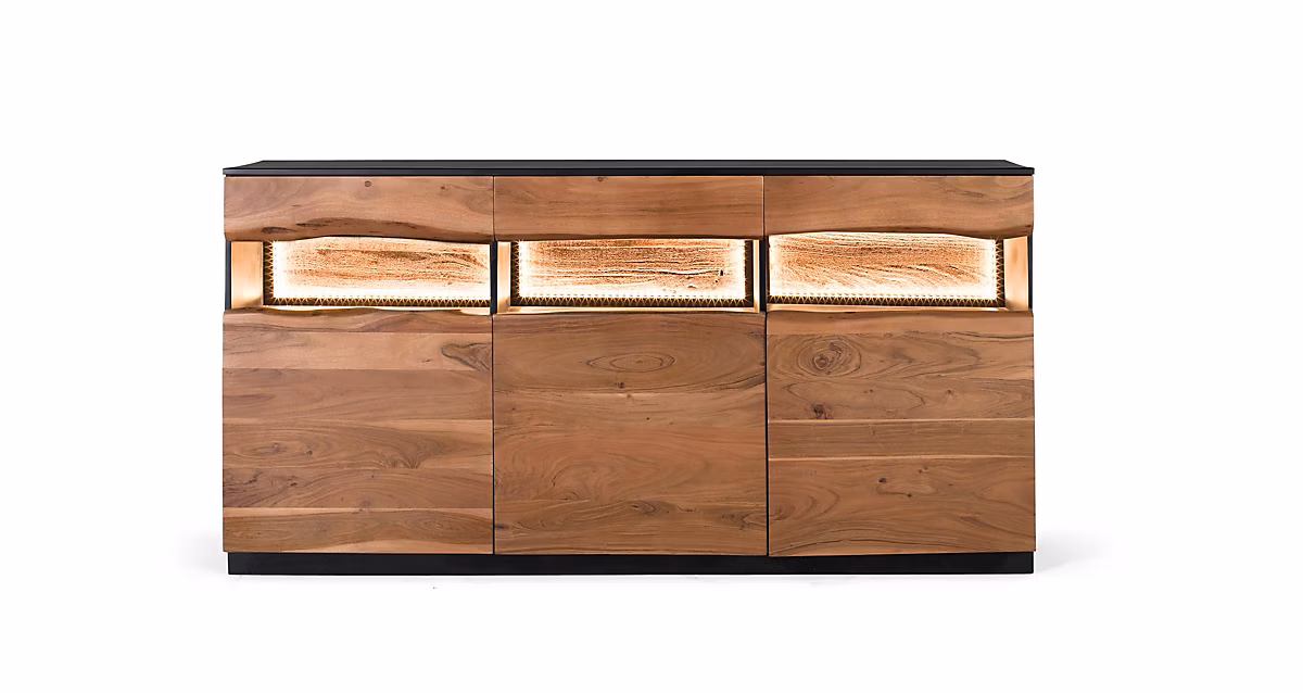 Buffet en bois d'acacia naturel et noir – Réf. ABBQONXPU7966150845