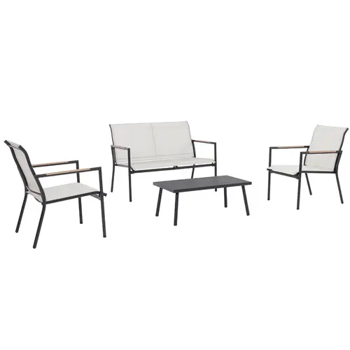 Salon de jardin en acier coloris gris Mimosa - 4 éléments (canapé, table basse et deux fauteuils)