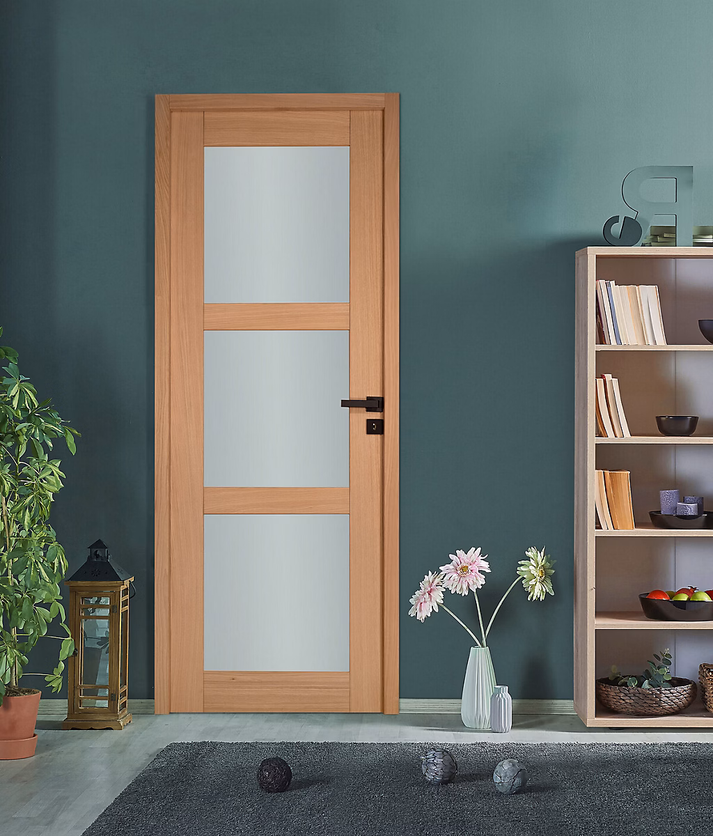 Bloc porte 3 Vitrages URSA bois chêne européen 2040 × 830 Gauche