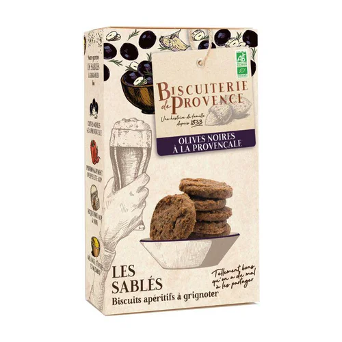Sablé apéritif olives noires à la Provencale bio Biscuiterie de Provence - 90 g