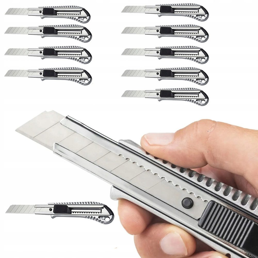 Cutter de Précision 18 mm – Set 10 Couteaux Tapissier, Lame Acier Carbone, Corps Aluminium, Usage Polyvalent
