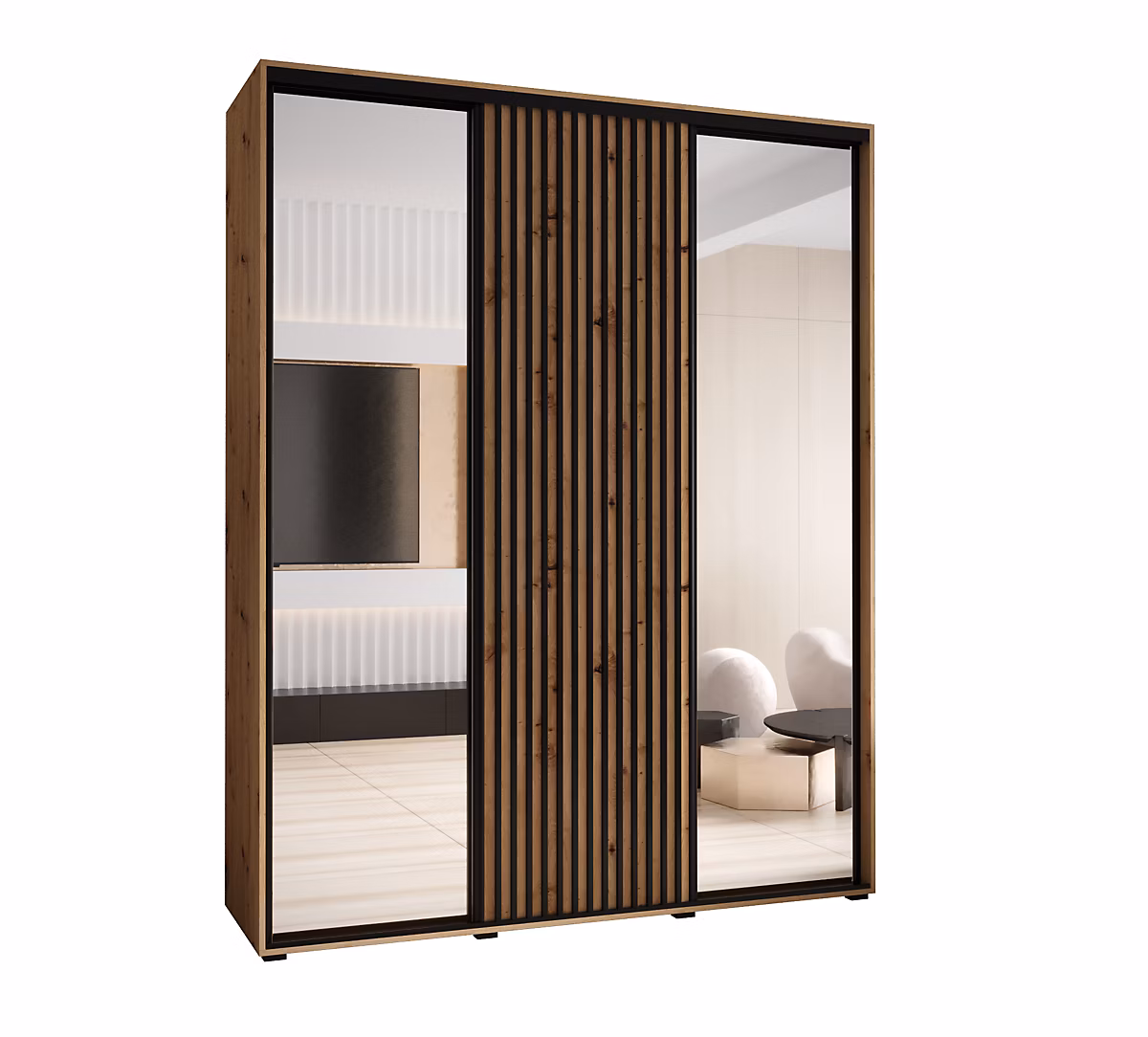 Armoire Sapporo 2 a portes coulissantes H. 205 – 2 x L. 190 x P. 45 3 portes