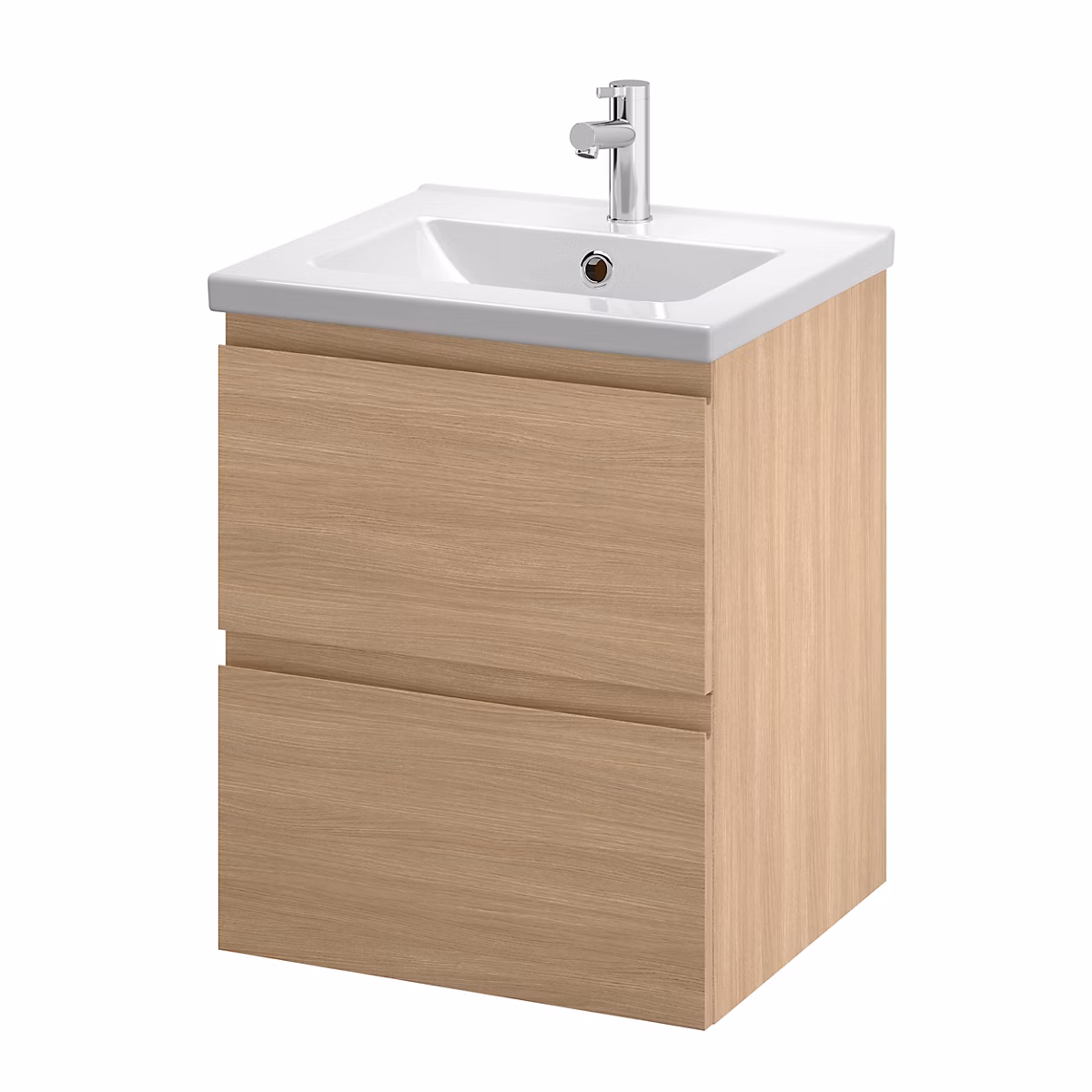 Meuble sous vasque suspendu effet chêne clair l.50 cm 2 tiroirs Imandra + plan vasque blanc céramique Nira – GoodHome