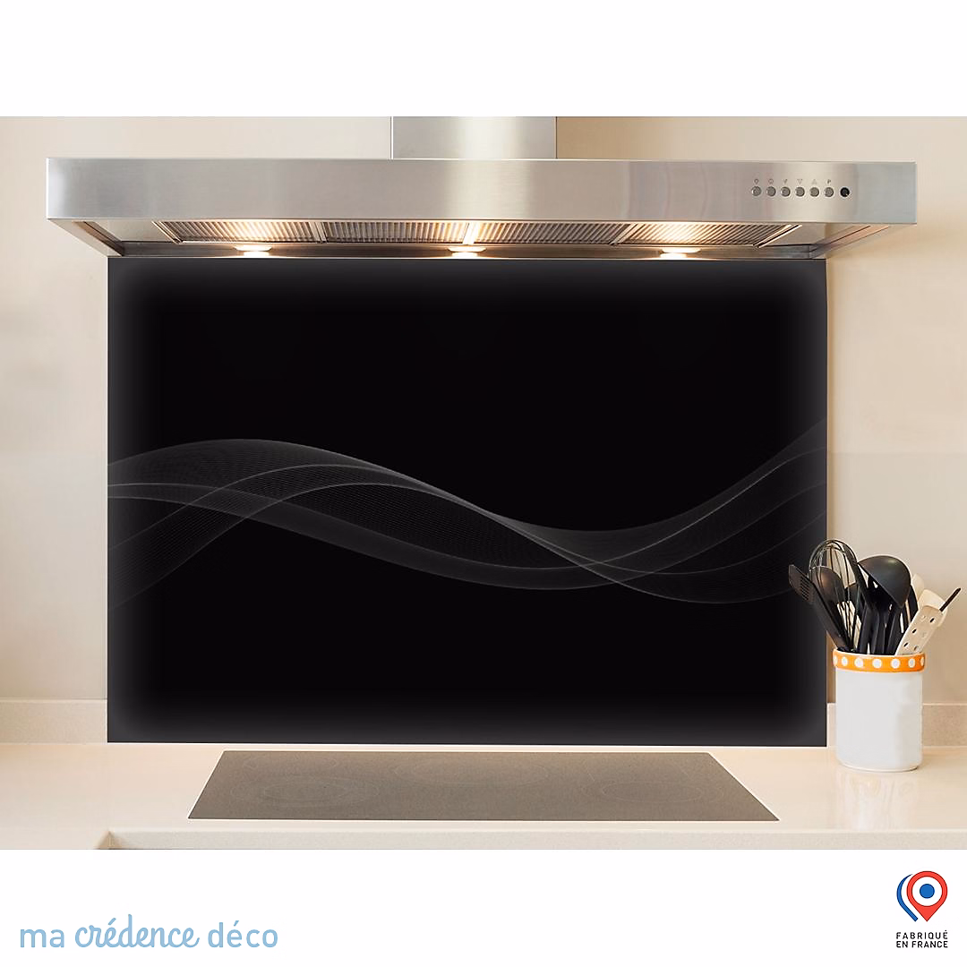 Crédence cuisine fond de hotte courbe 3 noir | Verre trempé – L 90 cm x H 60 cm – MaCrédenceDéco
