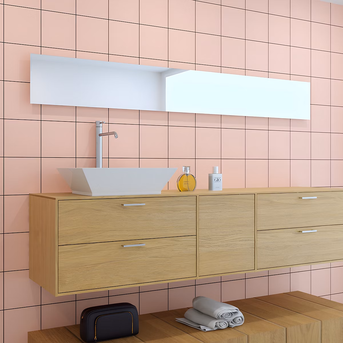 Faïence murale unie rose saumoné satin L.20 x l.20 cm – Monocolor