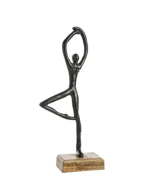 Figurine décorative ballerine coloris noir en aluminium et bois - 30 x 8 x 6,5 cm