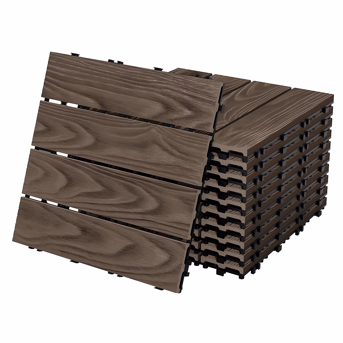 Dalles de terrasse ECD Germany WPC 30 × 30cm 33 pièce 3m² marron foncé système clipsable et drainage