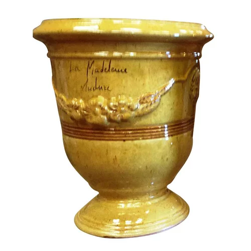 Vase Anduze tradition jaune en terre cuite émaillée H 28 x Ø 32 cm