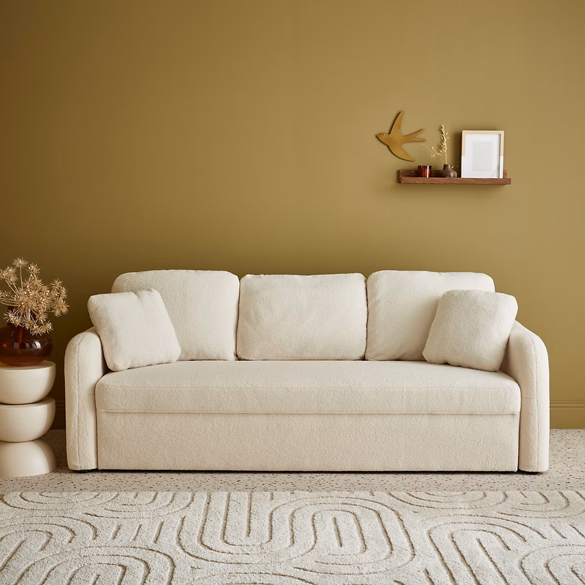 Canapé 3 places cosy rond. tissu bouclettes crème. Milano. L 210 x P 85 x H 85cm – Réf. XEFXNIICM8885781298