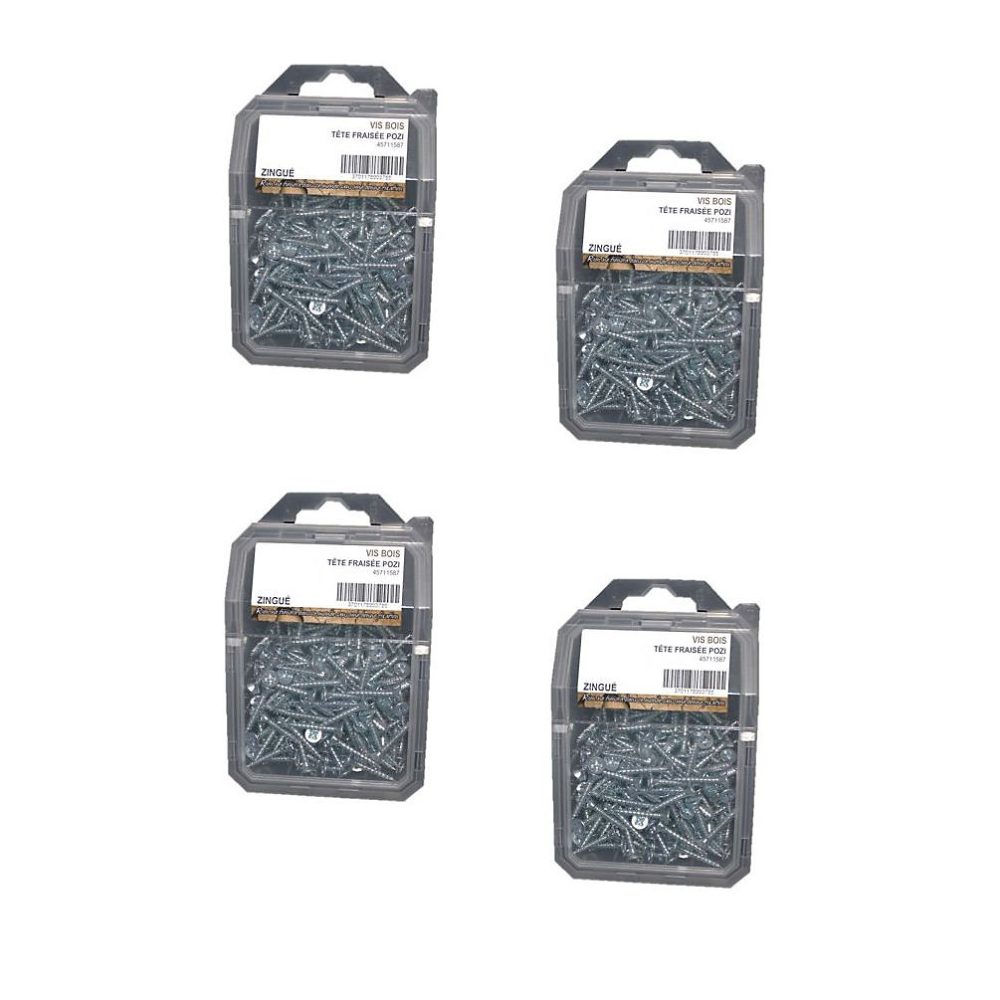 4 Coques de 100 Vis Bois Tête Fraisée Pozidriv 5 × 50 mm – Zingué blanc, D, Work