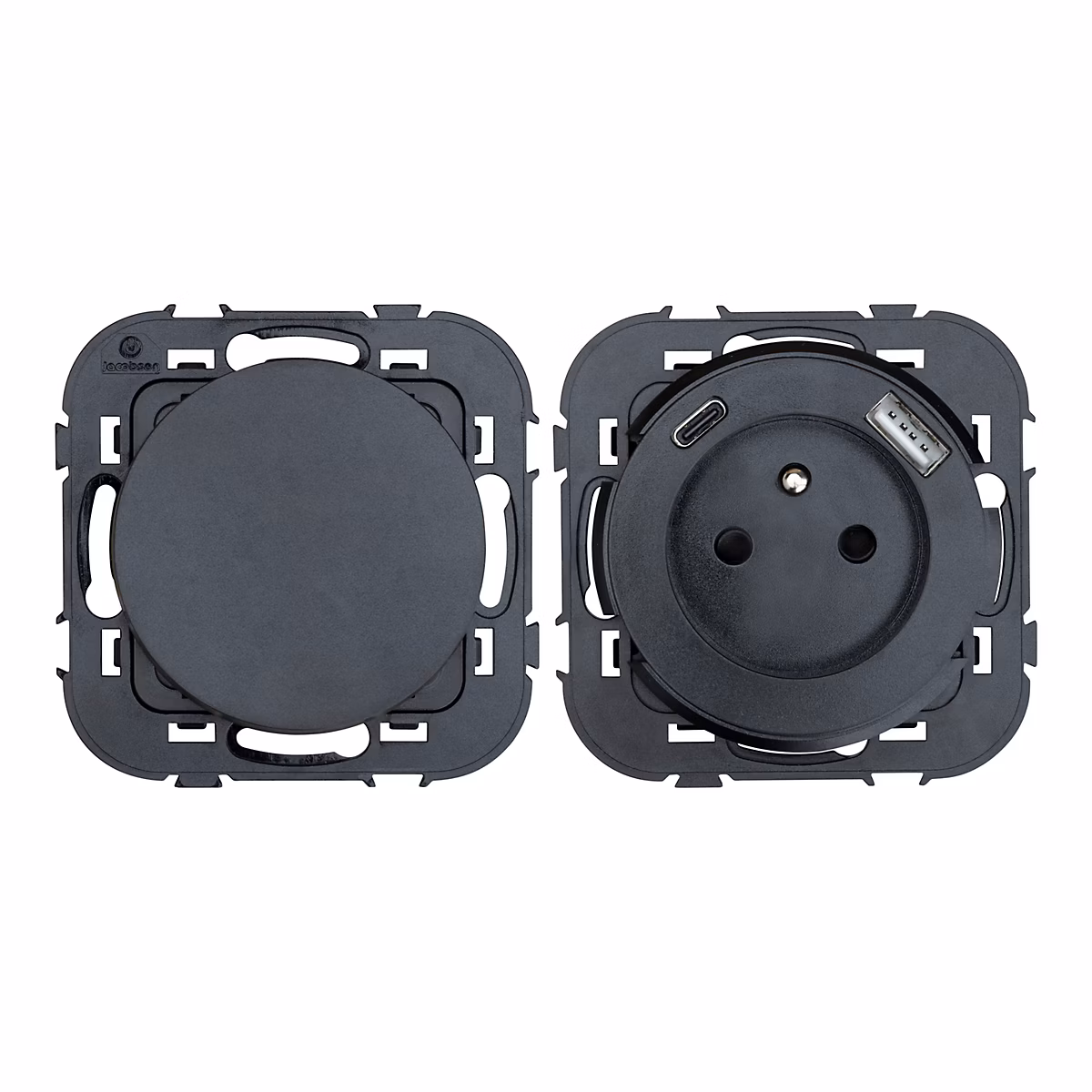 Ensemble double interrupteur + 1 prise avec terre affleurante + 1 prise USB-A+C Jacobsen Espen noir composable – Réf. PEQLSNYPL8253768329