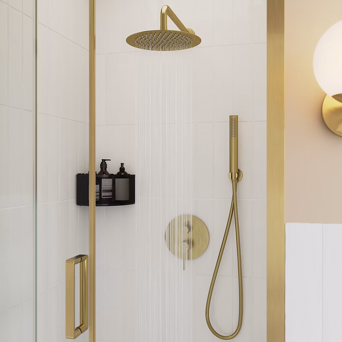 Colonne de douche mécanique encastrée en laiton massif finition satin – GoodHome Owens