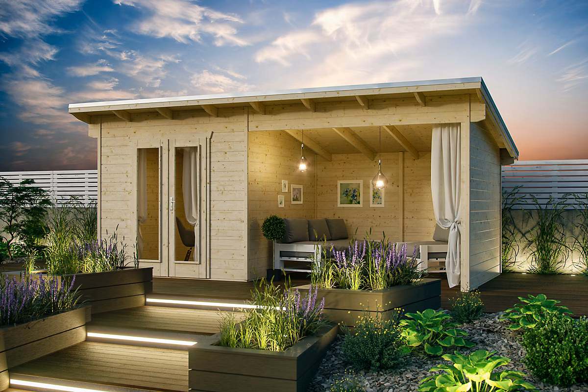 Abri de jardin SKAN HOLZ Texel 550 × 250cm – 28mm, non traité