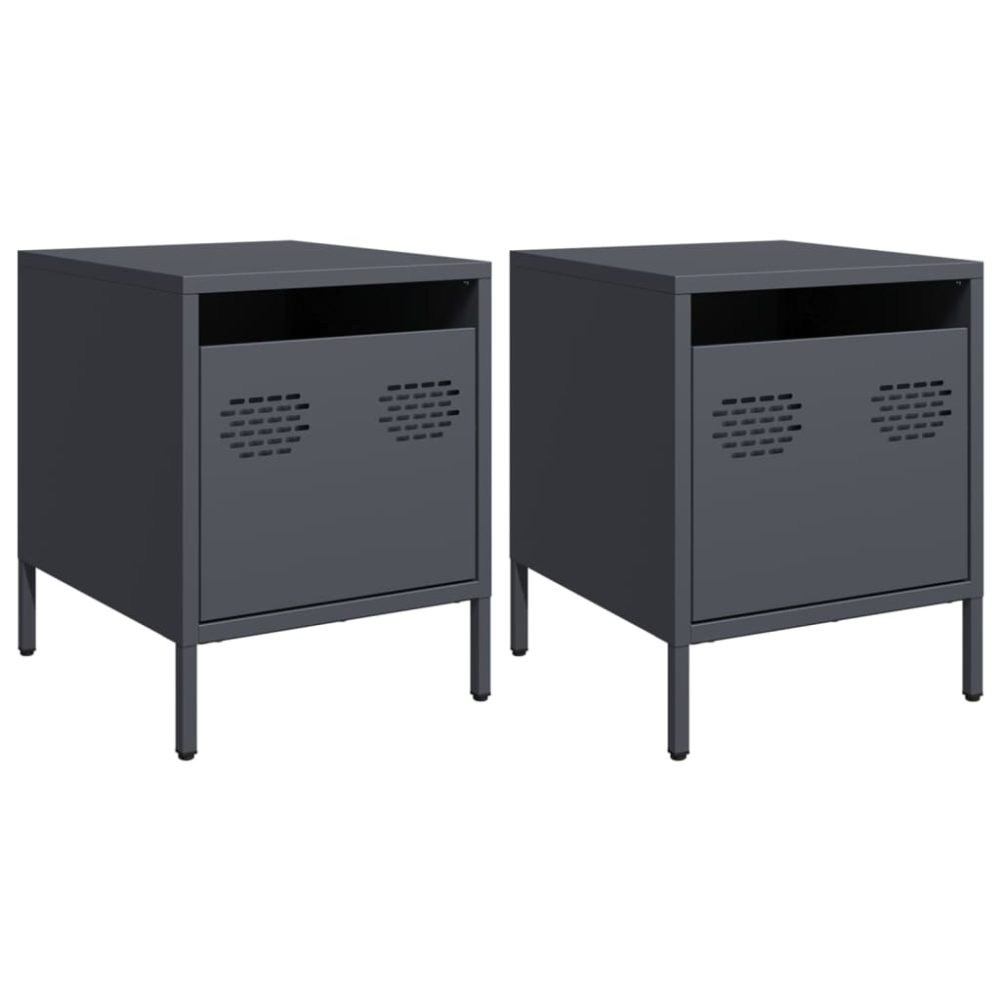 vidaXL Tables de chevet 2 pcs anthracite 35x39x43,5 cm acier – Mobilier de jardin